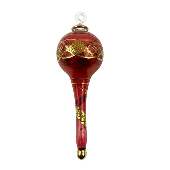 VTG Red Gold Egyptian Hand Blown Glass Christmas Ornament - Picture 1 of 16